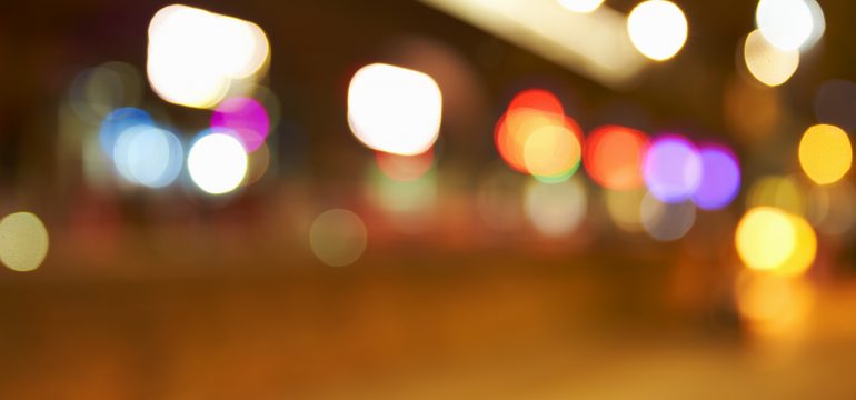 Manchester, UK - 4 May 2017: Defocused Shot Of Bars In Manchester's Deansgate At Night