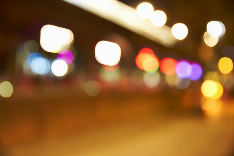 Manchester, UK - 4 May 2017: Defocused Shot Of Bars In Manchester's Deansgate At Night